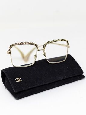 Chanel 2206-Q Genuine Leather Trim Chain Link Oversized Square Frame Glasses